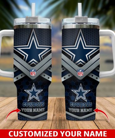 Personalized Cowboys Tumbler with Handle - Custom Name Insulated Mug