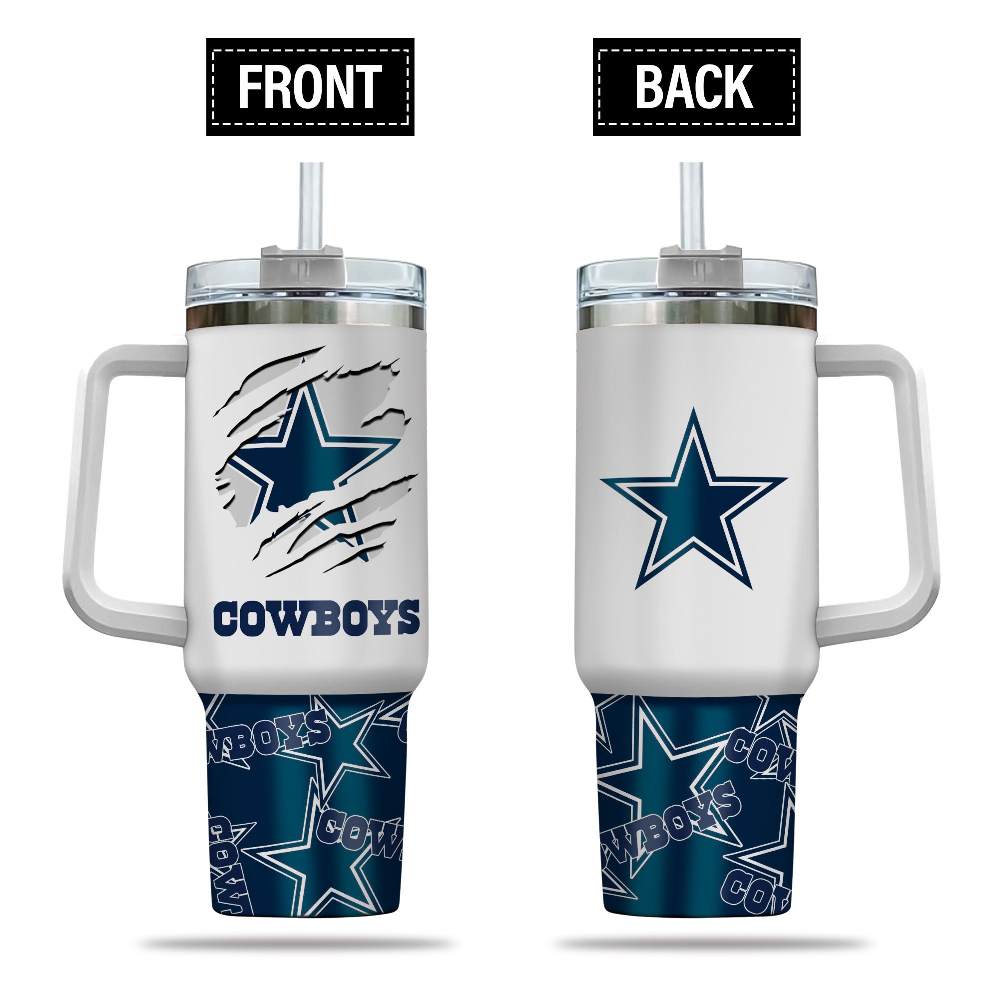 Cowboys Insulated Tumbler Mug with Handle & Straw - Double Wall Design