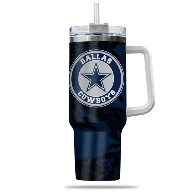 Dallas Cowboys Fan Tumbler with Handle - 40oz Insulated Travel Mug - Image 2