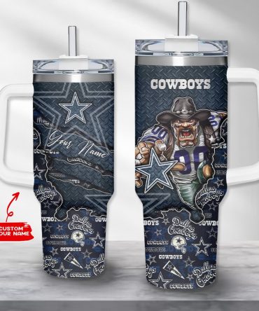 Custom Name Cowboys Tumbler with Handle - Perfect Gift for Fans