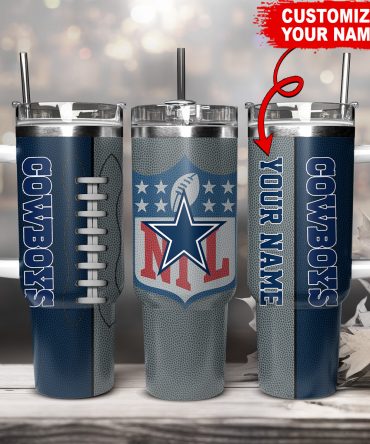 Personalized Cowboys Tumbler with Handle - Custom Name & Logo Design
