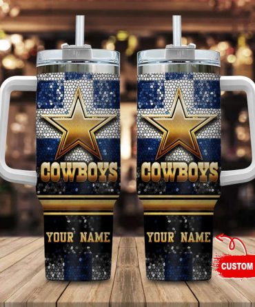 Personalized Cowboys Tumbler with Handle & Straw - Custom Name Gift