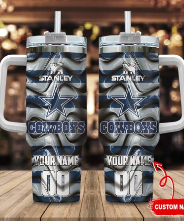 Custom Name Cowboys Tumbler with Handle - Personalized Stainless Steel Mug