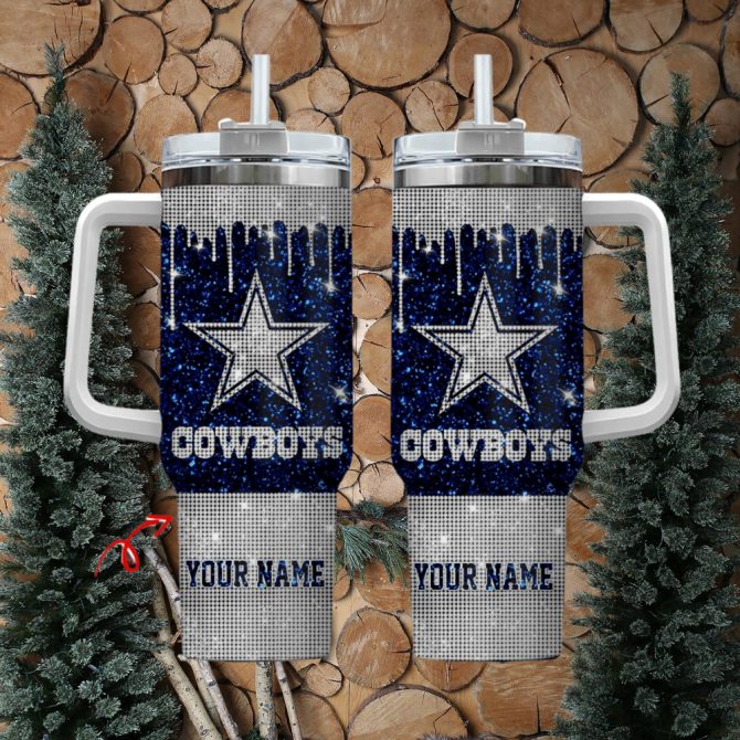 Personalized Cowboys Glitter Tumbler with Handle - Custom Name Option - Image 2