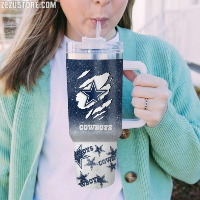 Personalized Cowboys Tumbler with Handle - Custom Sports Fan Gift - Image 2