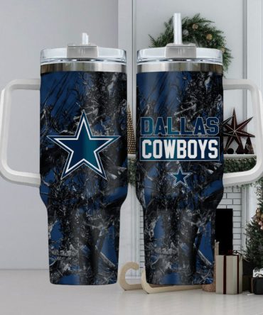 Premium Dallas Cowboys Insulated Tumbler with Handle & Straw - 40oz
