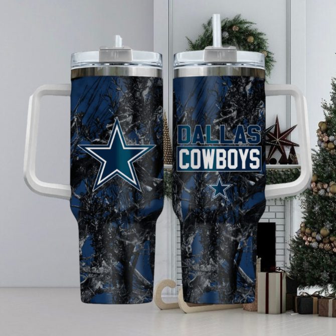 Premium Dallas Cowboys Insulated Tumbler with Handle & Straw - 40oz