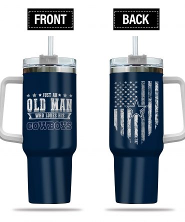 Old Man Cowboy Fan Tumbler - Double-Walled Insulated Mug with Handle & Straw
