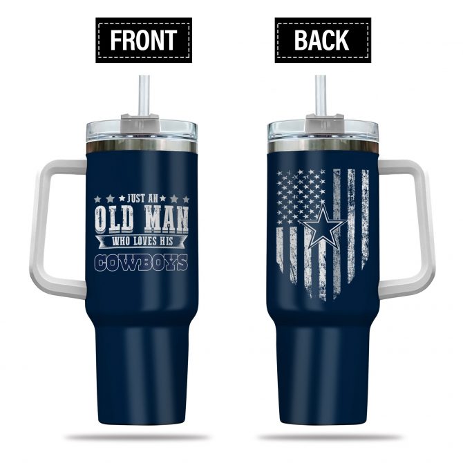 Old Man Cowboy Fan Tumbler - Double-Walled Insulated Mug with Handle & Straw