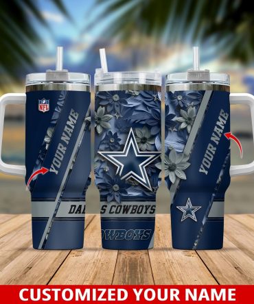 Personalized Dallas Cowboys Floral Tumbler with Handle - Your Name Customization
