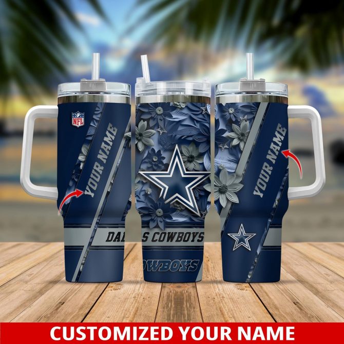Personalized Dallas Cowboys Floral Tumbler with Handle - Your Name Customization