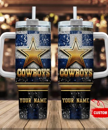 Personalized Cowboys Tumbler with Handle - Custom Name Sports Fan Gift