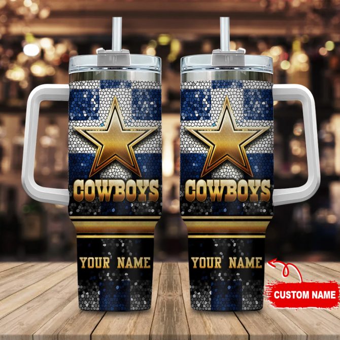 Personalized Cowboys Tumbler with Handle - Custom Name Sports Fan Gift