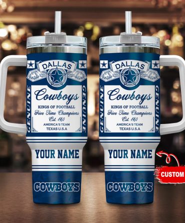 Custom Dallas Cowboys Stainless Steel Tumbler with Handle - Personalized NFL Fan Gift