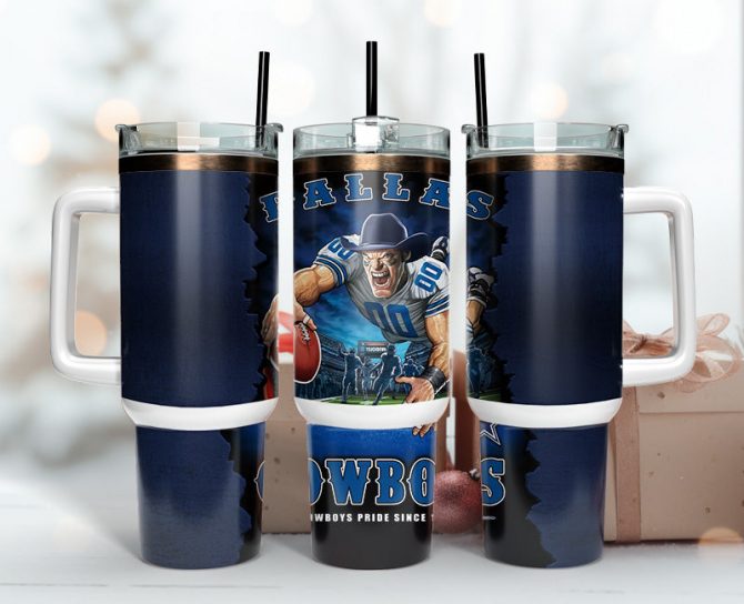Dallas Football Fan Tumbler - Insulated Travel Mug with Handle & Straw