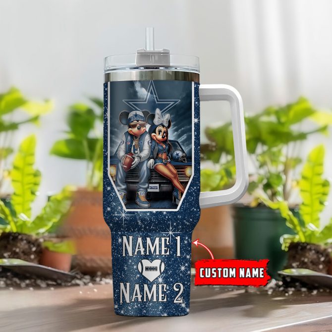Custom Name Dallas Cowboys Tumbler with Cute Cartoon Design - Image 2