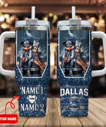 Custom Name Dallas Cowboys Tumbler with Cute Cartoon Design