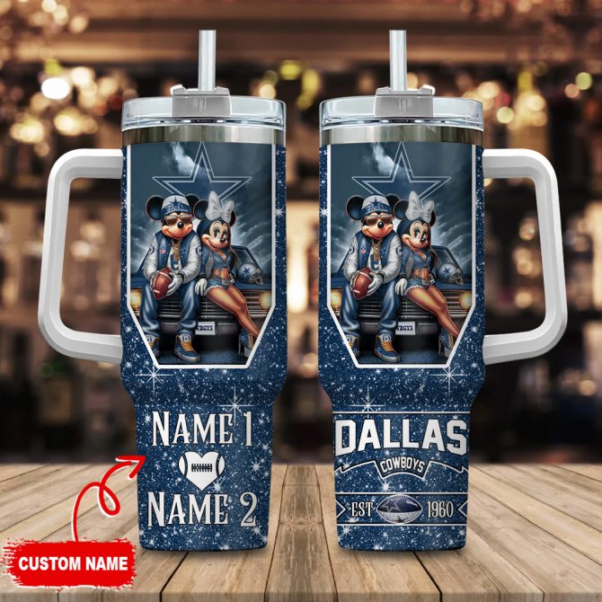Custom Name Dallas Cowboys Tumbler with Cute Cartoon Design