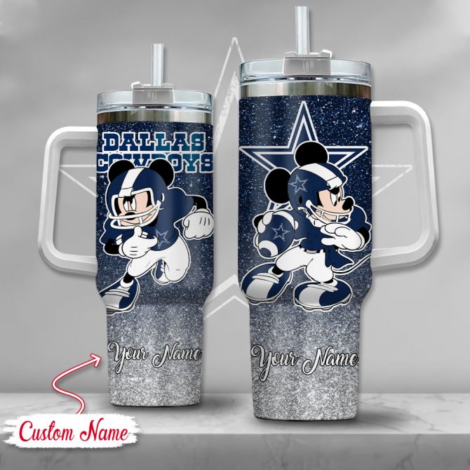 Custom Name Mickey Football Tumbler with Handle - Personalized Gift for Fans