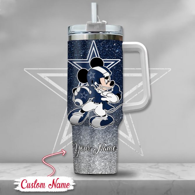 Custom Name Mickey Football Tumbler with Handle - Personalized Gift for Fans - Image 2