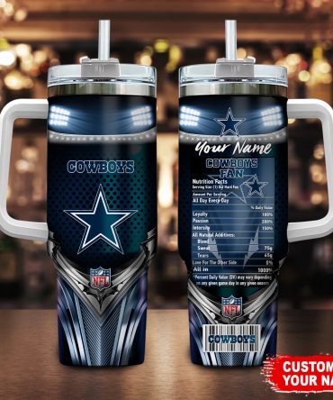 Personalized Cowboys Fan Tumbler with Handle & Straw - Custom Name Gift