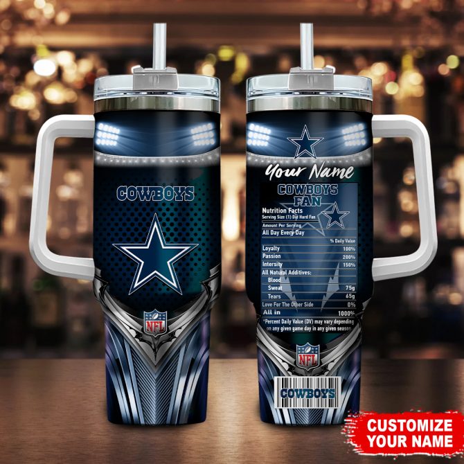 Personalized Cowboys Fan Tumbler with Handle - Custom Name Engraving