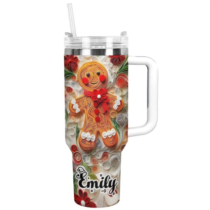 Dashing Gingerbread Delight Christmas Custom Stanley Quencher 40oz Stainless Steel Tumbler With Handle