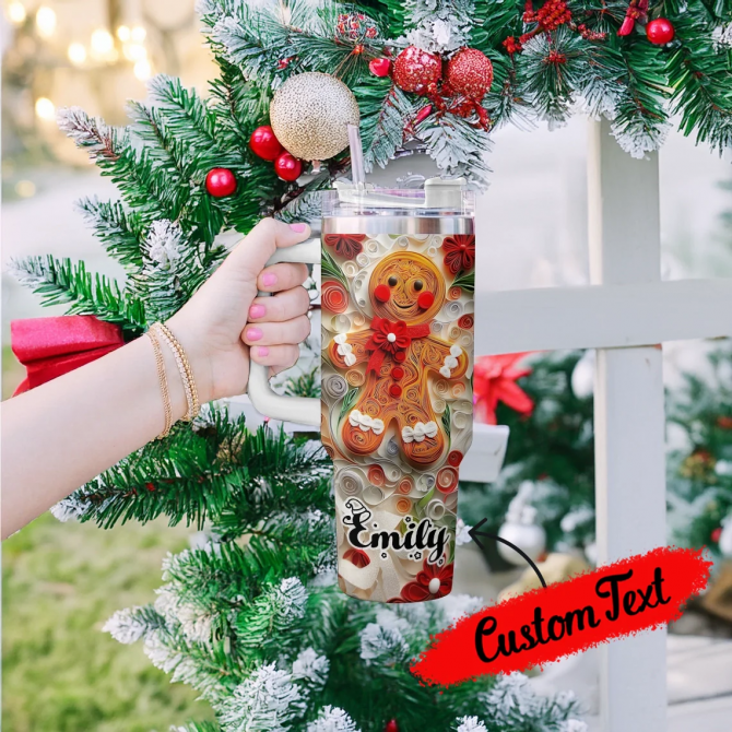 Dashing Gingerbread Delight Christmas Custom Stanley Quencher 40oz Stainless Steel Tumbler With Handle - Image 2
