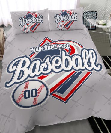 Personalized Baseball Duvet Cover Set, Baseball Ball Grey Player Gift Fan Baseball Lover Duvet Cover & Pillowcases, Custom Name Number Bedding Set