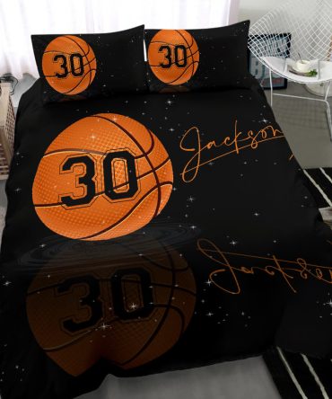 Personalized Basketball Duvet Cover Set, Basketball Ball Player Gift Fan Black Duvet Cover & Pillowcases, Custom Name Number Bedding Set