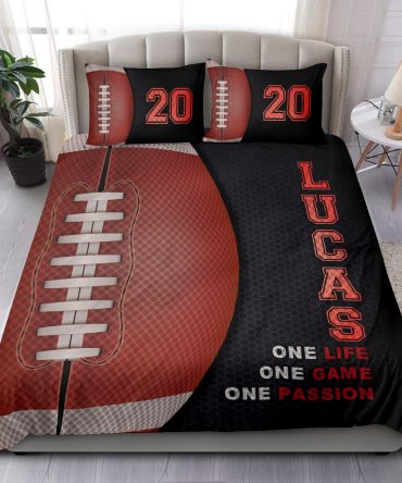 Personalized Football Duvet Cover Set, Football Ball Life Game Pasion Player Gift Duvet Cover & Pillowcases, Custom Name Number Bedding Set