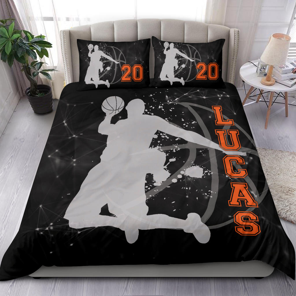 Personalized Basketball Duvet Cover Set, Basketball Player Posing Fan Gift Black Duvet Cover & Pillowcases, Custom Name Number Bedding Set - Image 2