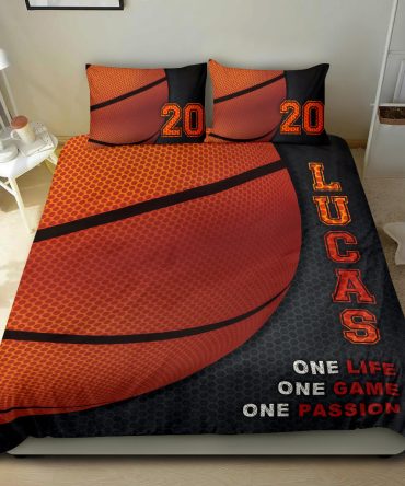 Personalized Basketball Duvet Cover Set, Basketball Ball Life Game Passion Player Fan Duvet Cover & Pillowcases, Custom Name Number Bedding Set