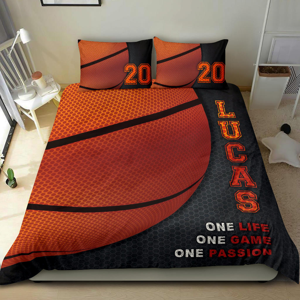 Personalized Basketball Duvet Cover Set, Basketball Ball Life Game Passion Player Fan Duvet Cover & Pillowcases, Custom Name Number Bedding Set