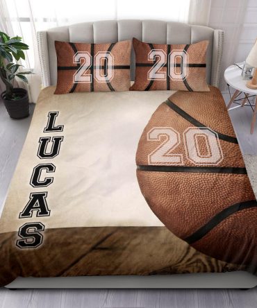 Personalized Basketball Duvet Cover Set, Basketball Ball Player Gift Vintage Brown Duvet Cover & Pillowcases, Custom Name Number Bedding Set