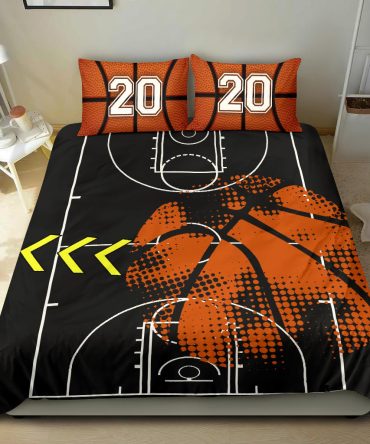 Personalized Basketball Duvet Cover Set, Basketball Field Ball Player Fan Gift Black Personalized Duvet Cover & Pillowcases, Custom Number Bedding Set