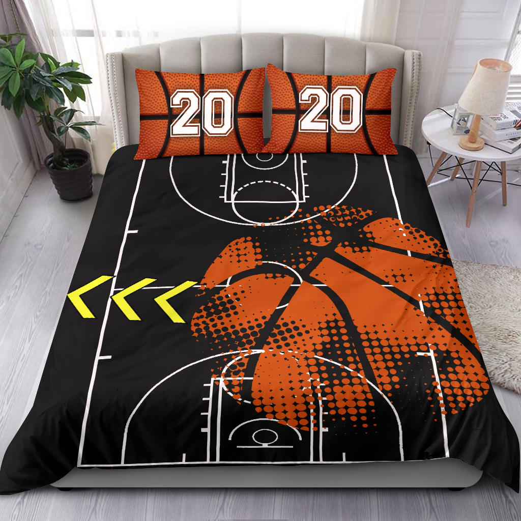 Personalized Basketball Duvet Cover Set, Basketball Field Ball Player Fan Gift Black Personalized Duvet Cover & Pillowcases, Custom Number Bedding Set - Image 2
