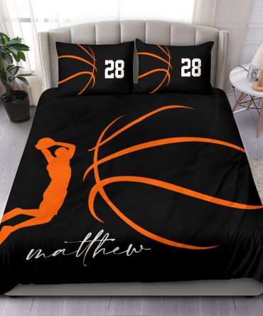 Personalized Basketball Duvet Cover Set, Basketball Paler Posing Gift Simple Black Duvet Cover & Pillowcases, Custom Name Number Bedding Set