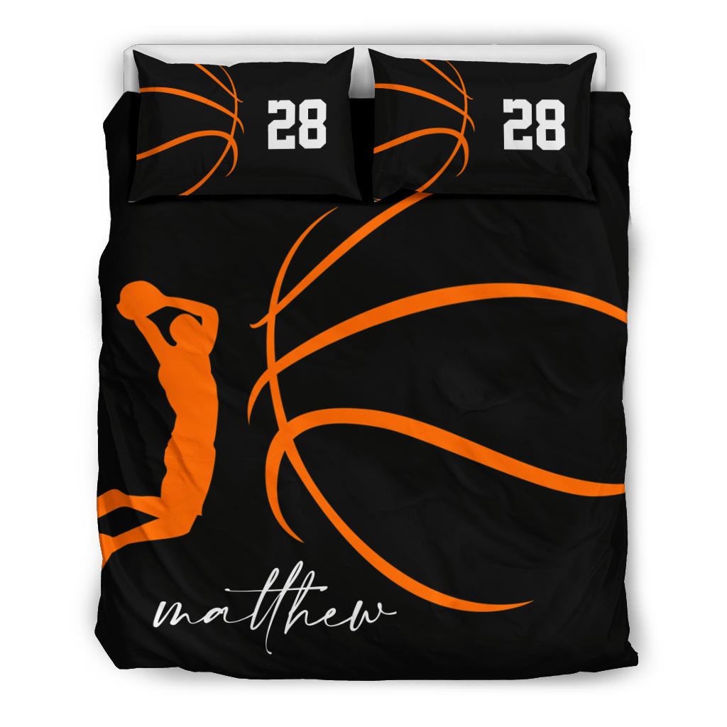 Personalized Basketball Duvet Cover Set, Basketball Paler Posing Gift Simple Black Duvet Cover & Pillowcases, Custom Name Number Bedding Set - Image 2