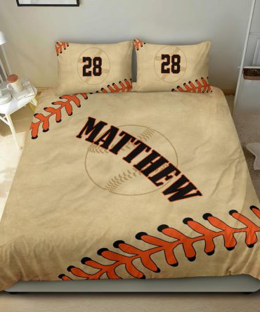 Personalized Baseball Duvet Cover Set, Baseballs Ball Player Fan Gift Vinatge Brown Duvet Cover & Pillowcases, Custom Name Number Bedding Set