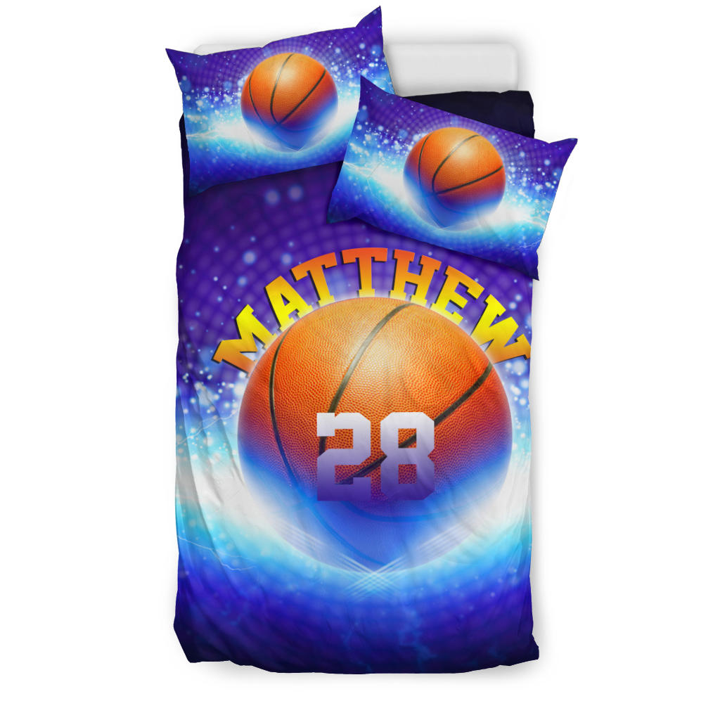 Personalized Basketball Duvet Cover Set, Basketball Ball Galaxy Blue Player Fan Gift Duvet Cover & Pillowcases, Custom Name Number Bedding Set - Image 2
