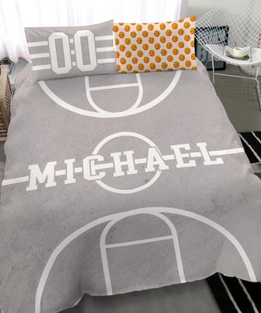Personalized Basketball Duvet Cover Set, Basketball Court Basketball Player Gift Grey Duvet Cover & Pillowcases, Custom Name Number Bedding Set