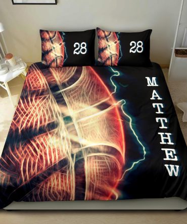 Personalized Basketball Duvet Cover Set, Basketballs Ball Thunder 3D Player Gift Duvet Cover & Pillowcases, Custom Name Number Bedding Set