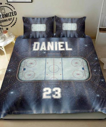 Personalized Hockey Duvet Cover Set, Hockeys Stadium Court Player Gift Idea Duvet Cover & Pillowcases, Custom Name Number Bedding Set