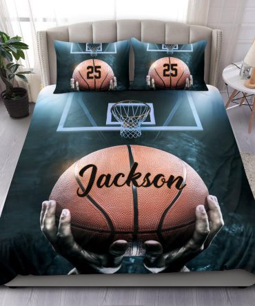 Personalized Basketball Duvet Cover Set, Basketballs Ball Player Hand 3D Printed Gift Duvet Cover & Pillowcases, Custom Name Number Bedding Set