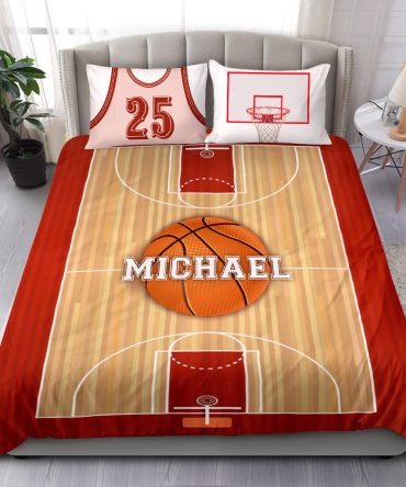 Personalized Basketball Duvet Cover Set, Basketball Court Field 3D Print Player Gift Duvet Cover & Pillowcases, Custom Name Number Bedding Set