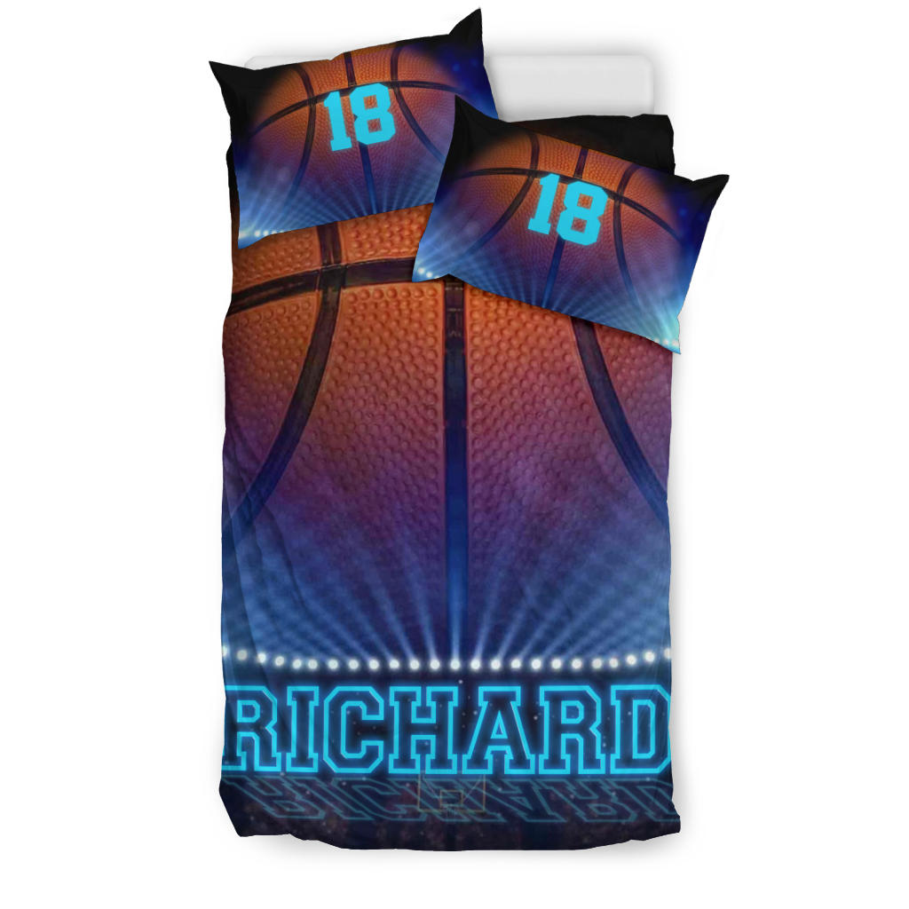 Personalized Basketball Duvet Cover Set, Basketball Big Ball 3D Printed Blue Player Duvet Cover & Pillowcases, Custom Name Number Bedding Set - Image 2