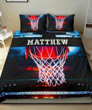 Personalized Basketball Duvet Cover Set, Basketball Court Field 3D Printed Player Gift Duvet Cover & Pillowcases, Custom Name Bedding Set