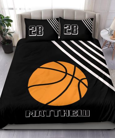 Personalized Basketball Duvet Cover Set, Basketball Ball White Lines Player Gift Duvet Cover & Pillowcases, Custom Name Number Bedding Set
