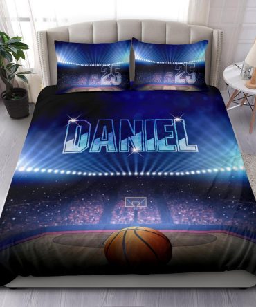 Personalized Basketball Duvet Cover Set, Basketball Court Light Player Gift Idea Duvet Cover & Pillowcases, Custom Name Number Bedding Set